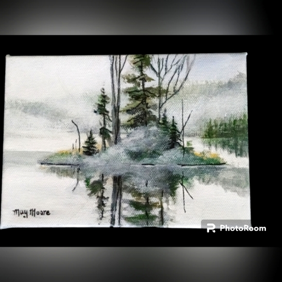 New original 5" x7" acrylic painting, ready to hang, Home decor, greens , grays. - Picture 1 of 5